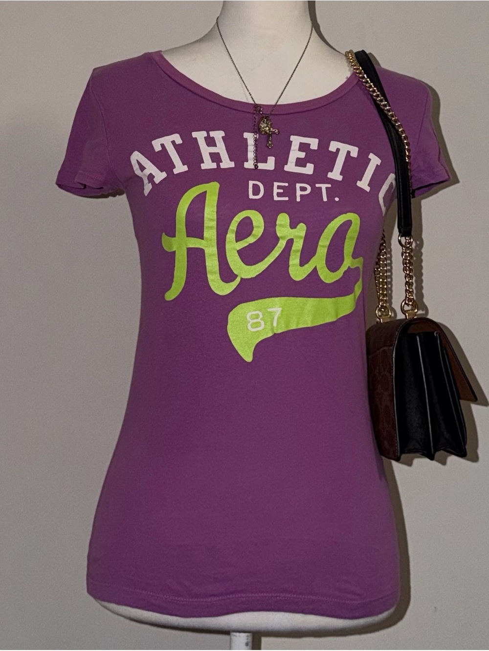 2000s vintage style aeropostale purple & green ATHLETIC DEPT. Aero 87 baby tee